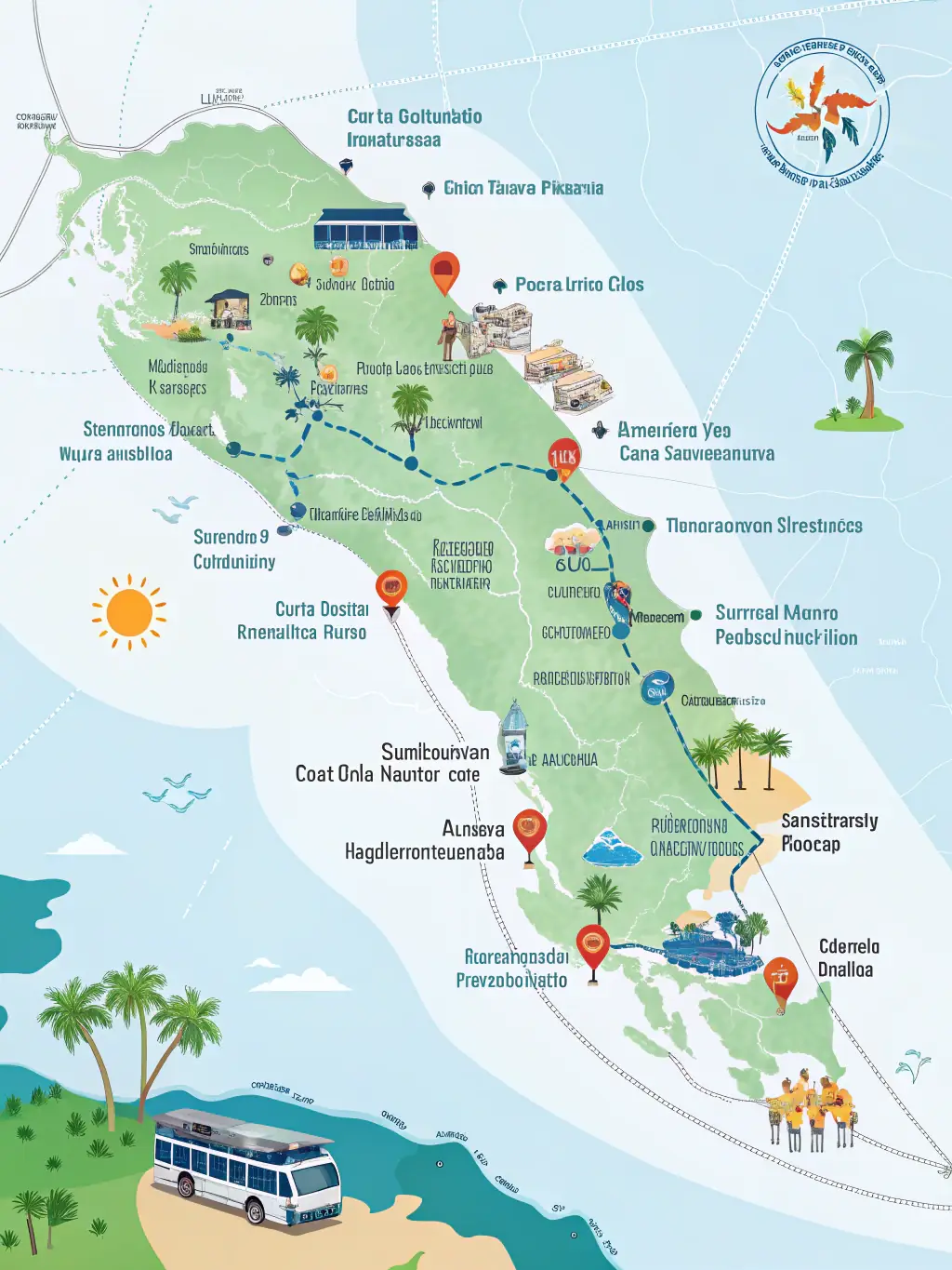 A map of Costa Rica with highlighted regions, symbolizing increased visibility, with the Tico.Social logo subtly integrated.