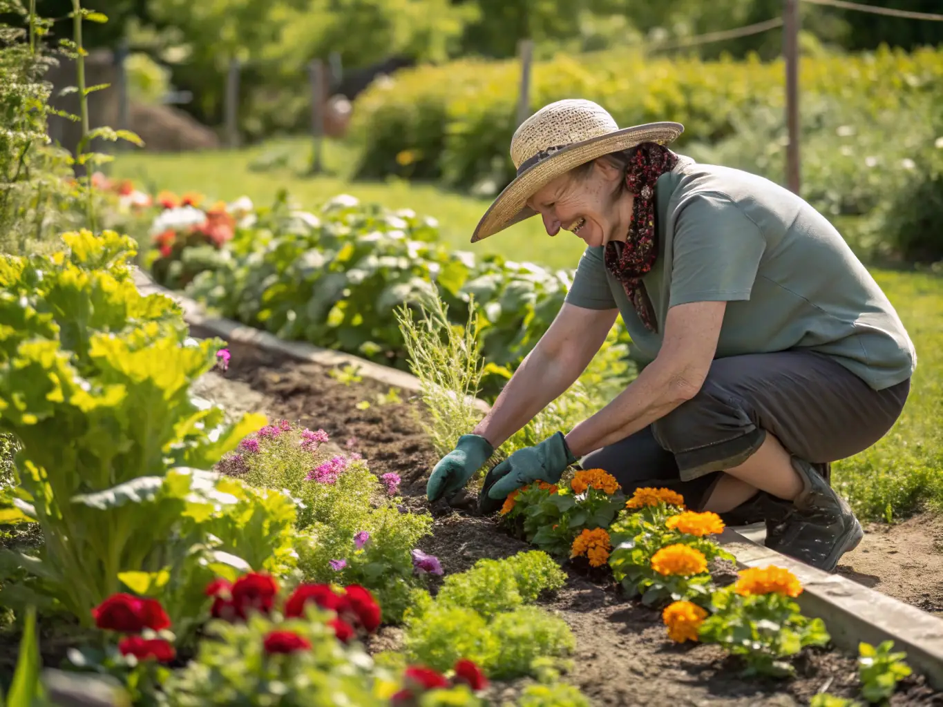 A friendly Costa Rican service provider, such as a smiling gardener or chef, assisting a customer in a sunlit, tropical setting, with tools or fresh ingredients visible, conveying trust and professionalism.