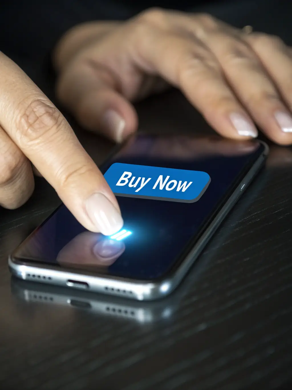 A close-up of a hand tapping a 'Claim Offer' button on a modern mobile app interface, with orange and green accents and a subtle shadow, set against a blurred tropical background.