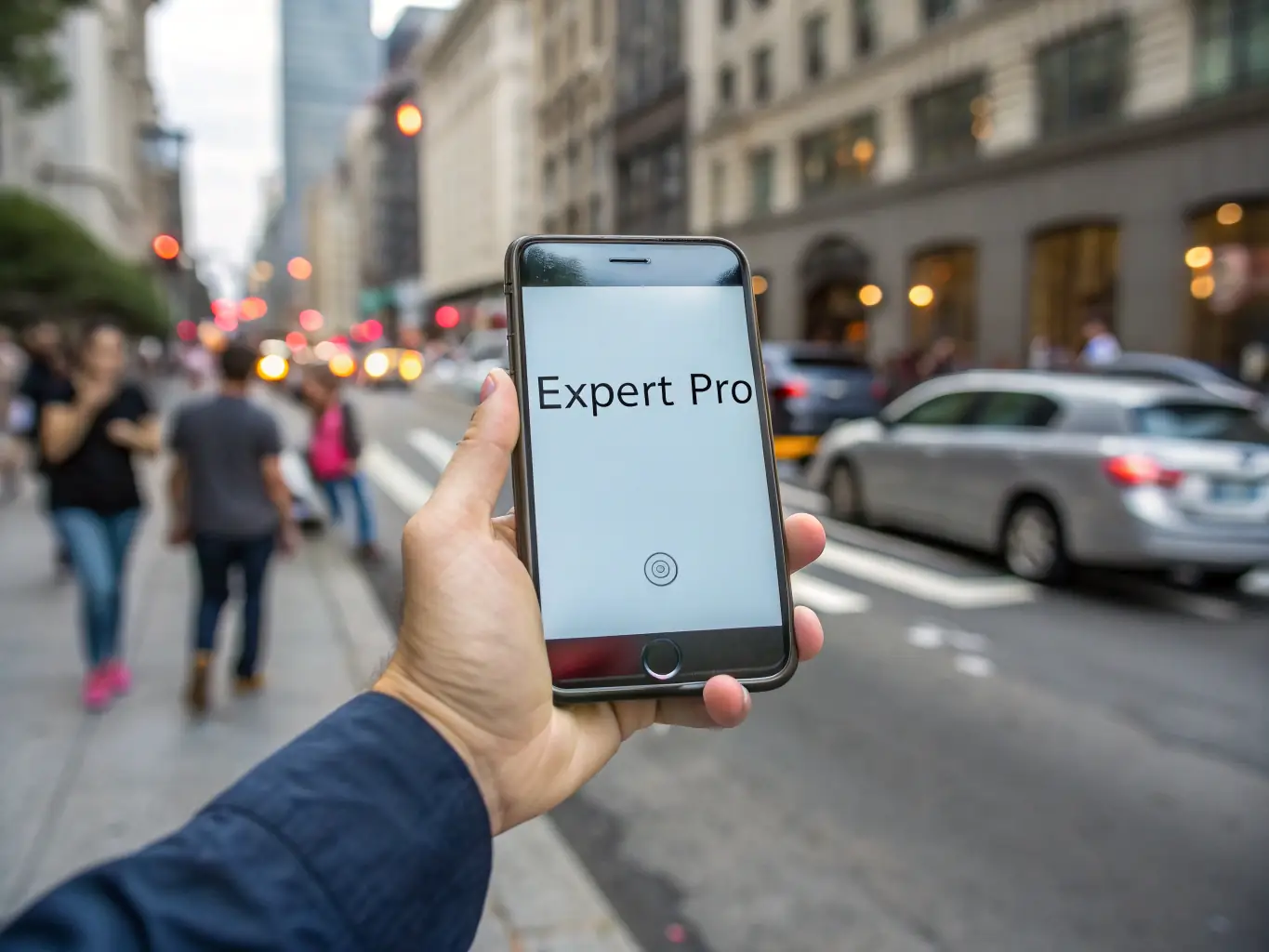 An image of a smartphone displaying a notification of a new customer request, with a blurred background of a busy Costa Rican street.